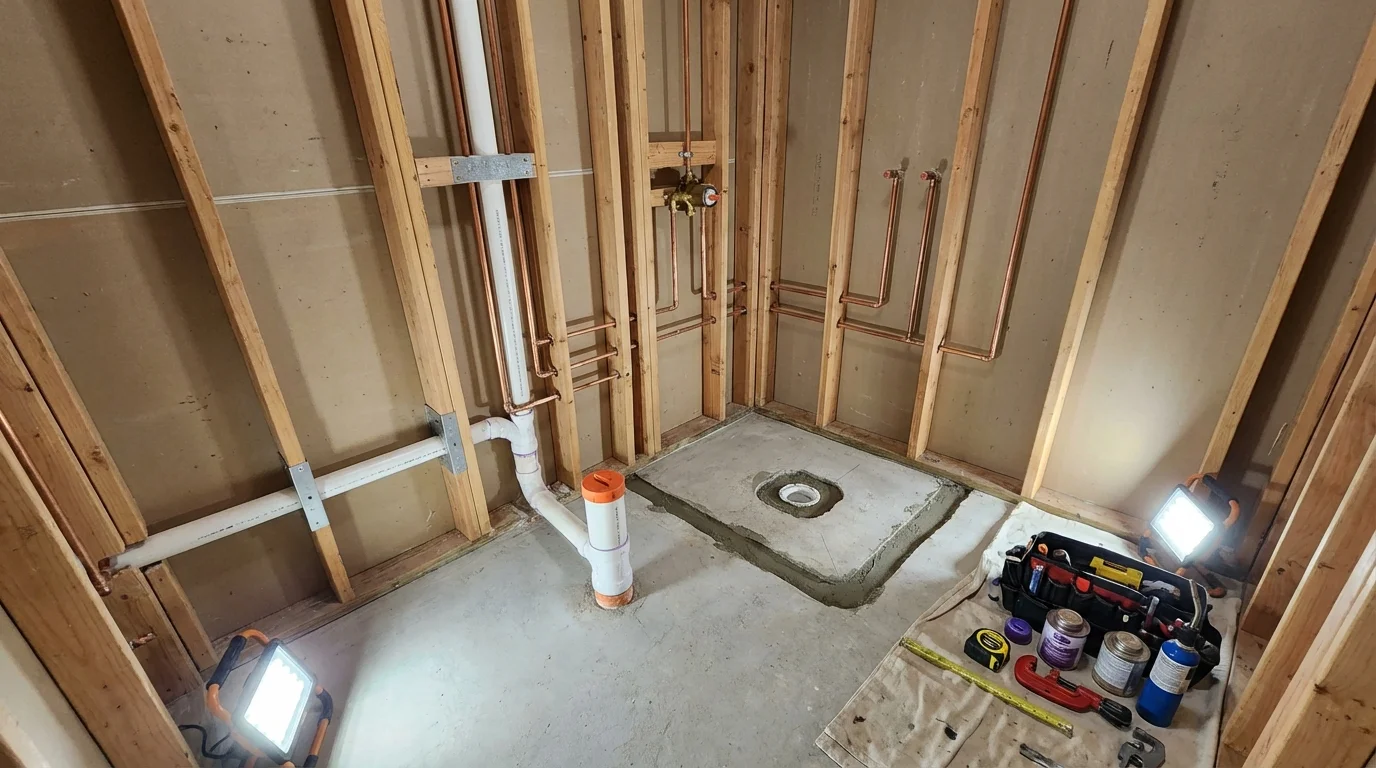 Bathroom rough-in plumbing during remodel by Johns Plumbing LLC in Vero Beach