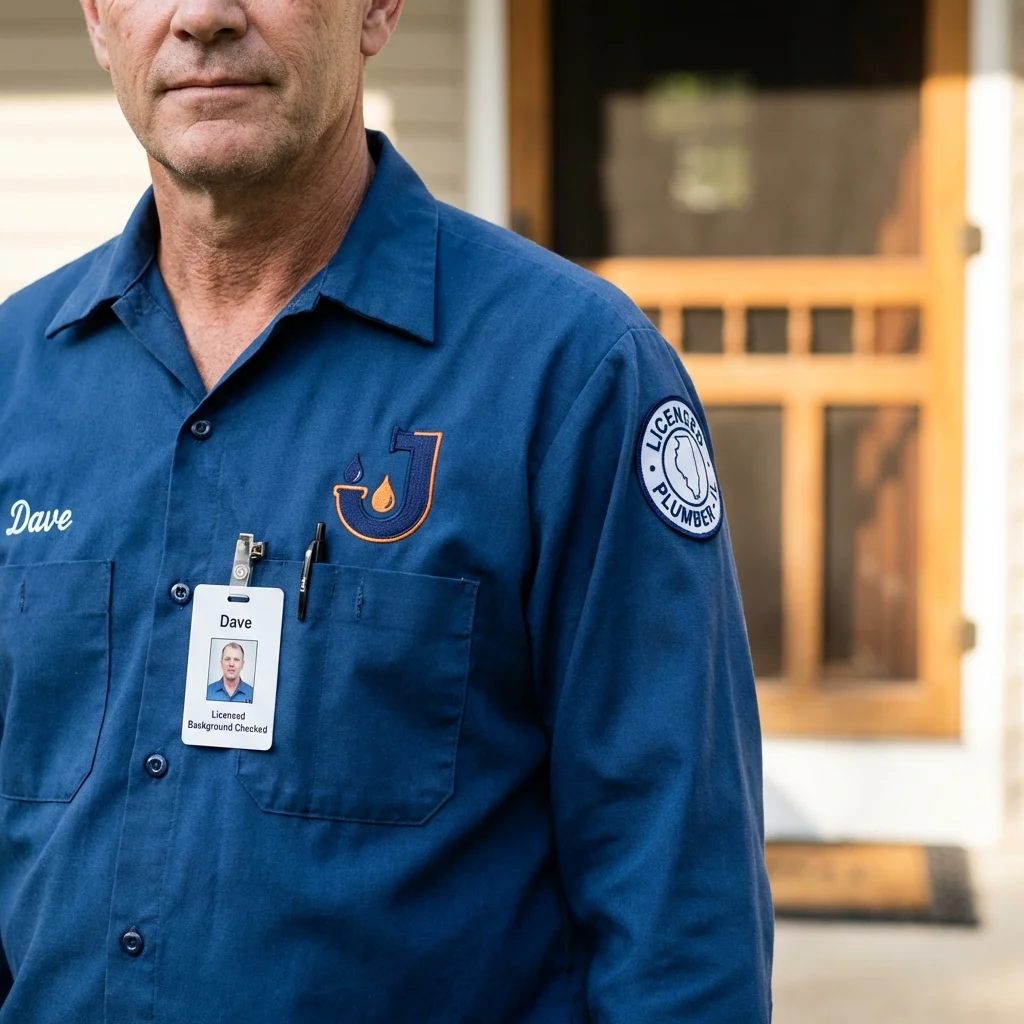 Licensed plumber showing ID badge in Vero Beach, FL