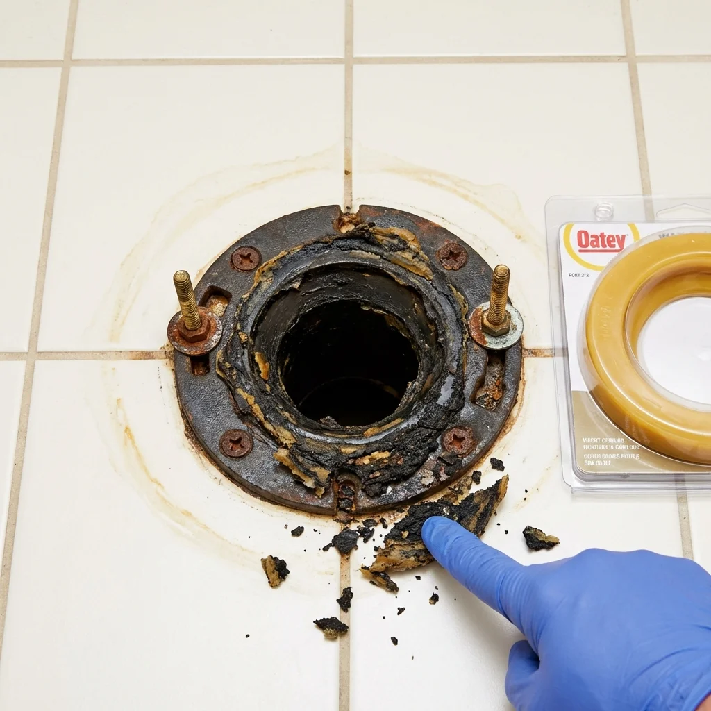 Failed wax ring showing water seepage at the base of a toilet in a Vero Beach, FL home